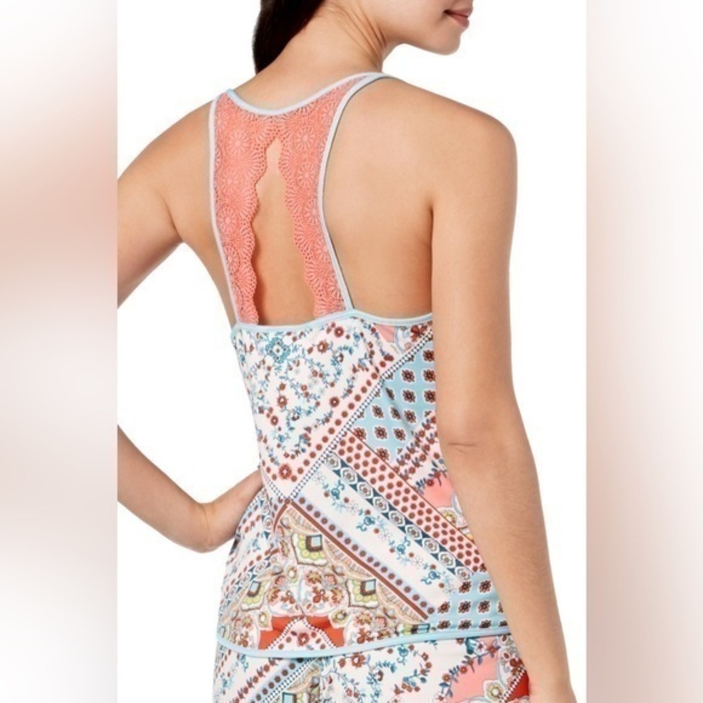 NWT LINEA DONATELLA CORAL CATELINE PATCH LACE KEYHOLE LOUNGE TANK size Small